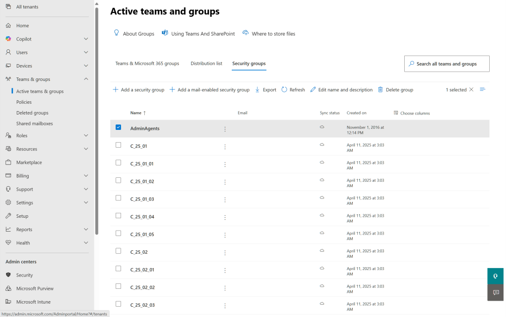 Teams & Groups > Security groups