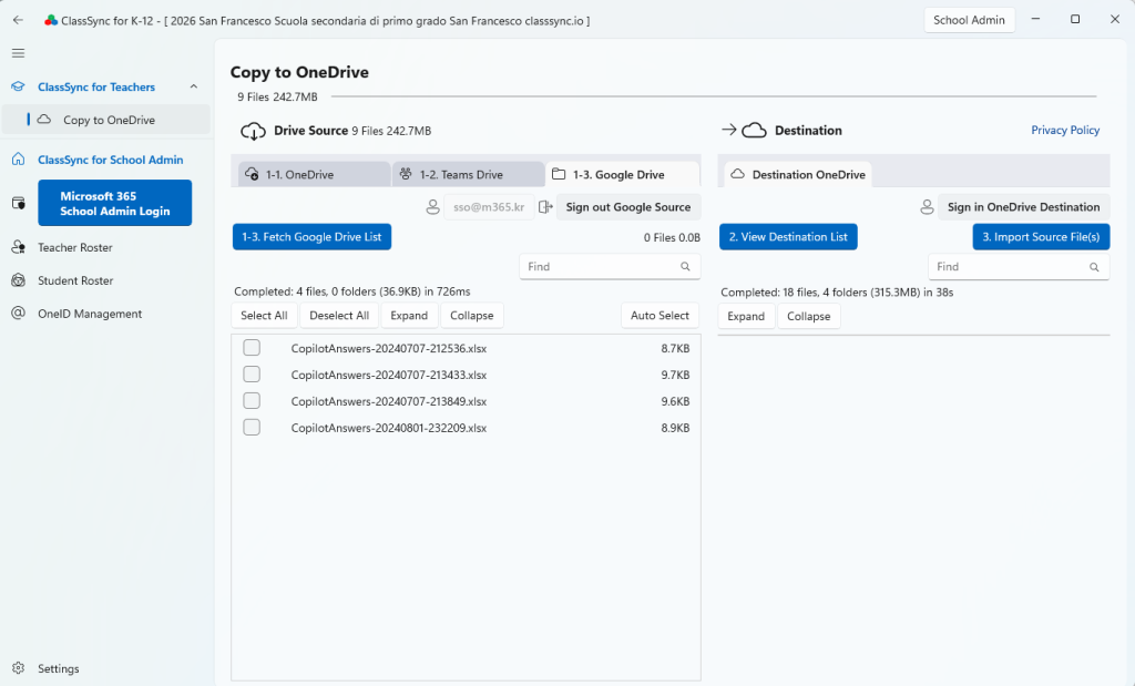 Google Drive to OneDrive file transfer using ClassSync Mover