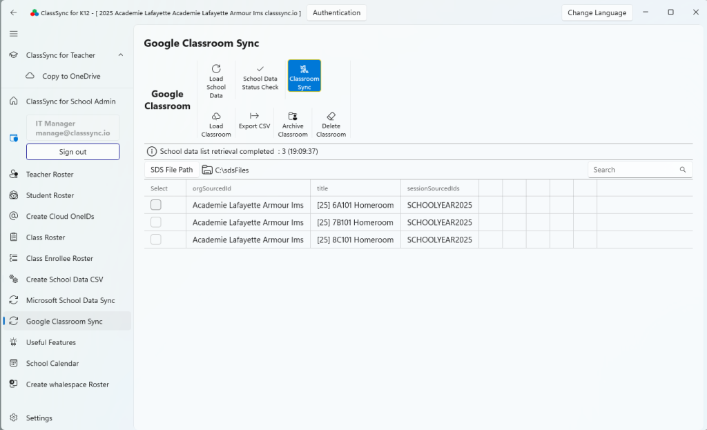 Create Google Classroom classes with SDS CSV v2.1 files
