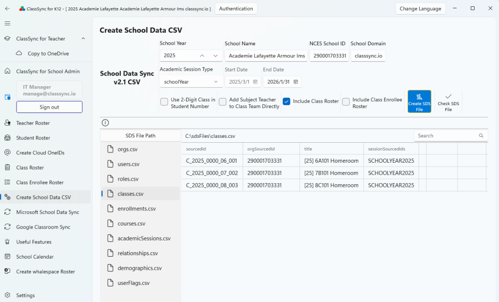 Create School Data Sync CSV v2.1 files